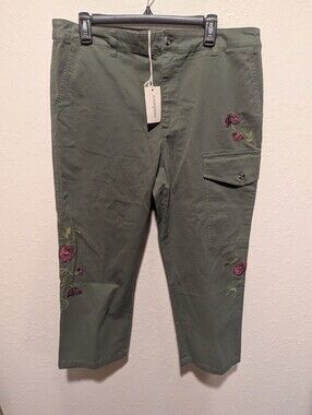 NEW Sundance Women's P14 Catalog Melissa Embroidered Floral Pants Olive Green